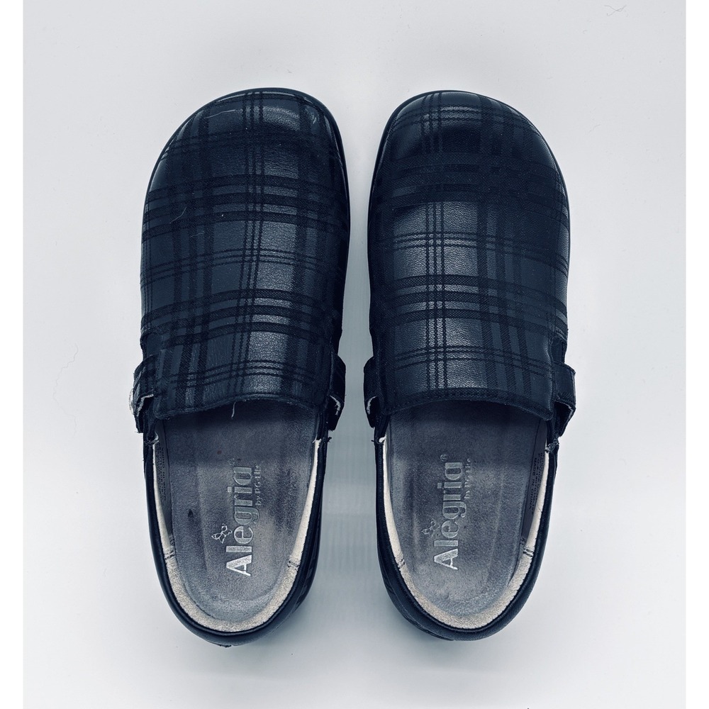 Alegria By PG Lite Keli Prof Leather Clogs "Plaid To Meet You" Black Sz 6
